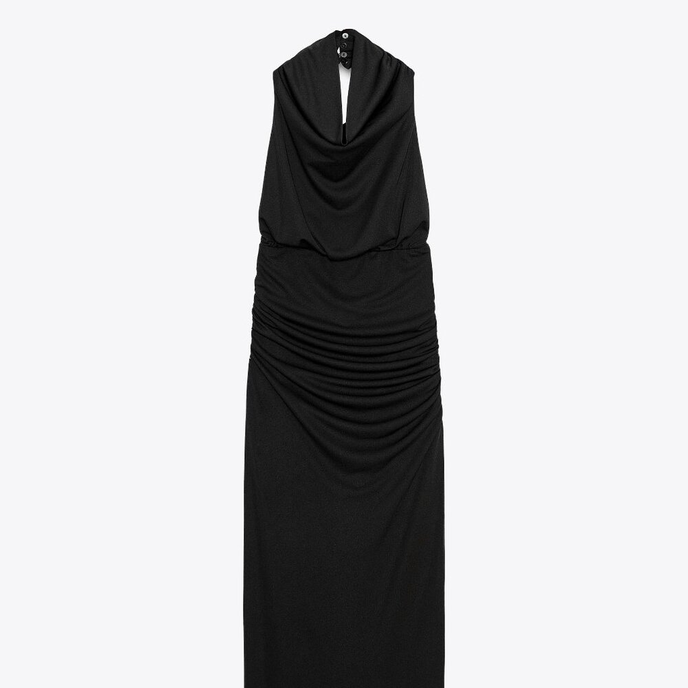 Zara Long Open Back Halter Dress - Black